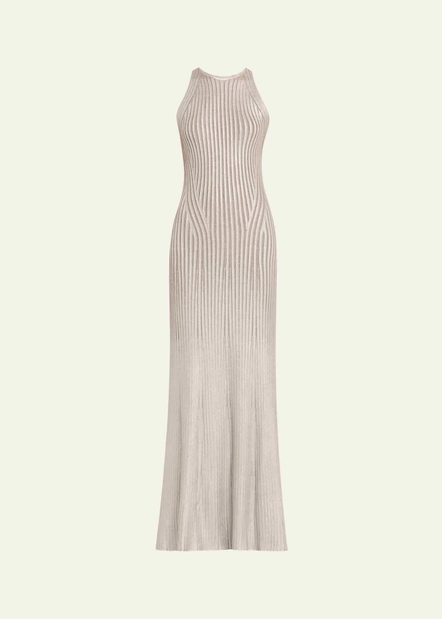 foil-print sleeveless open-back dress