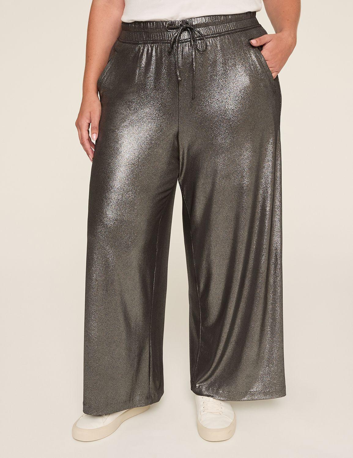 foil shimmer matte jersey pull-on drawstring pant