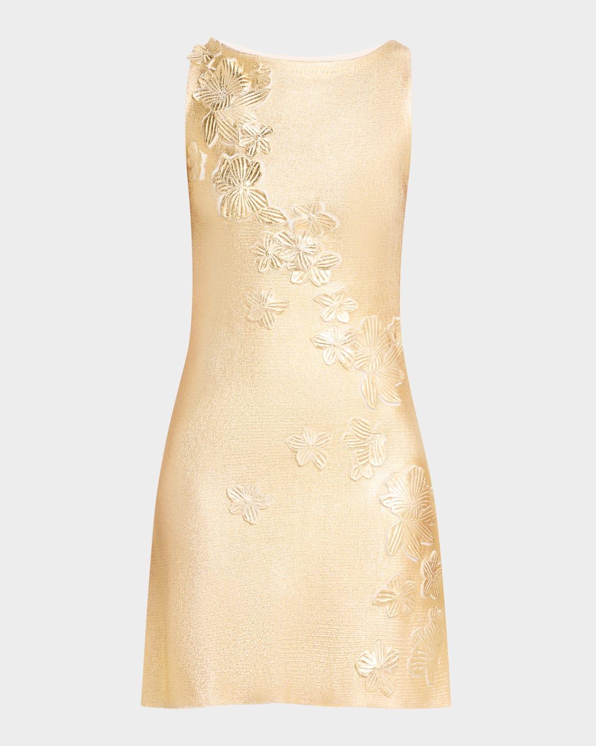 foiled lace embroidered knit sleeveless mini dress