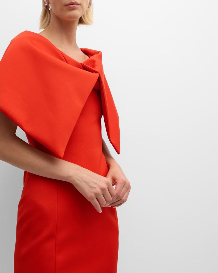 foldover-neck bonded wool tailoring midi dress