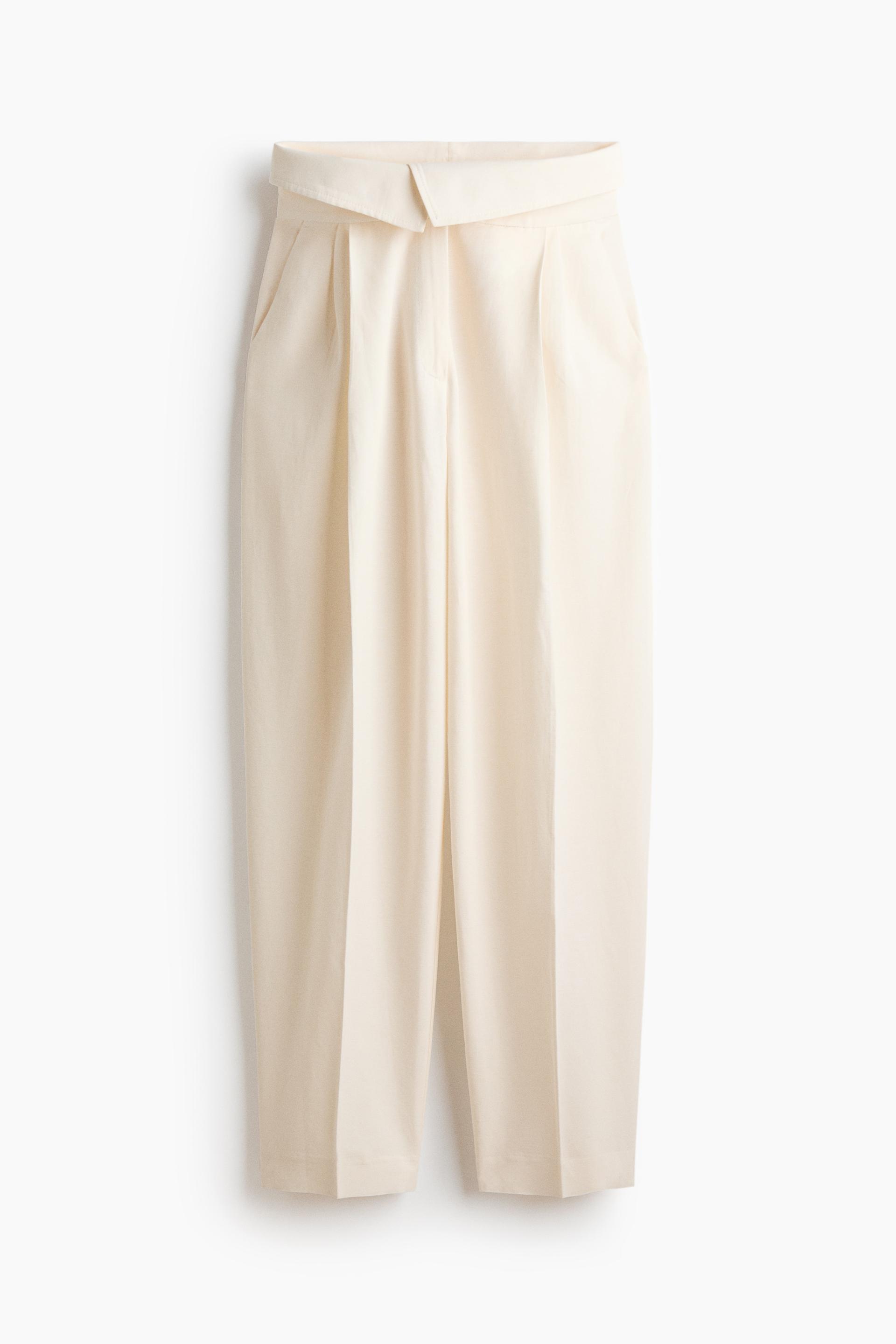 foldover-waist linen-blend pants