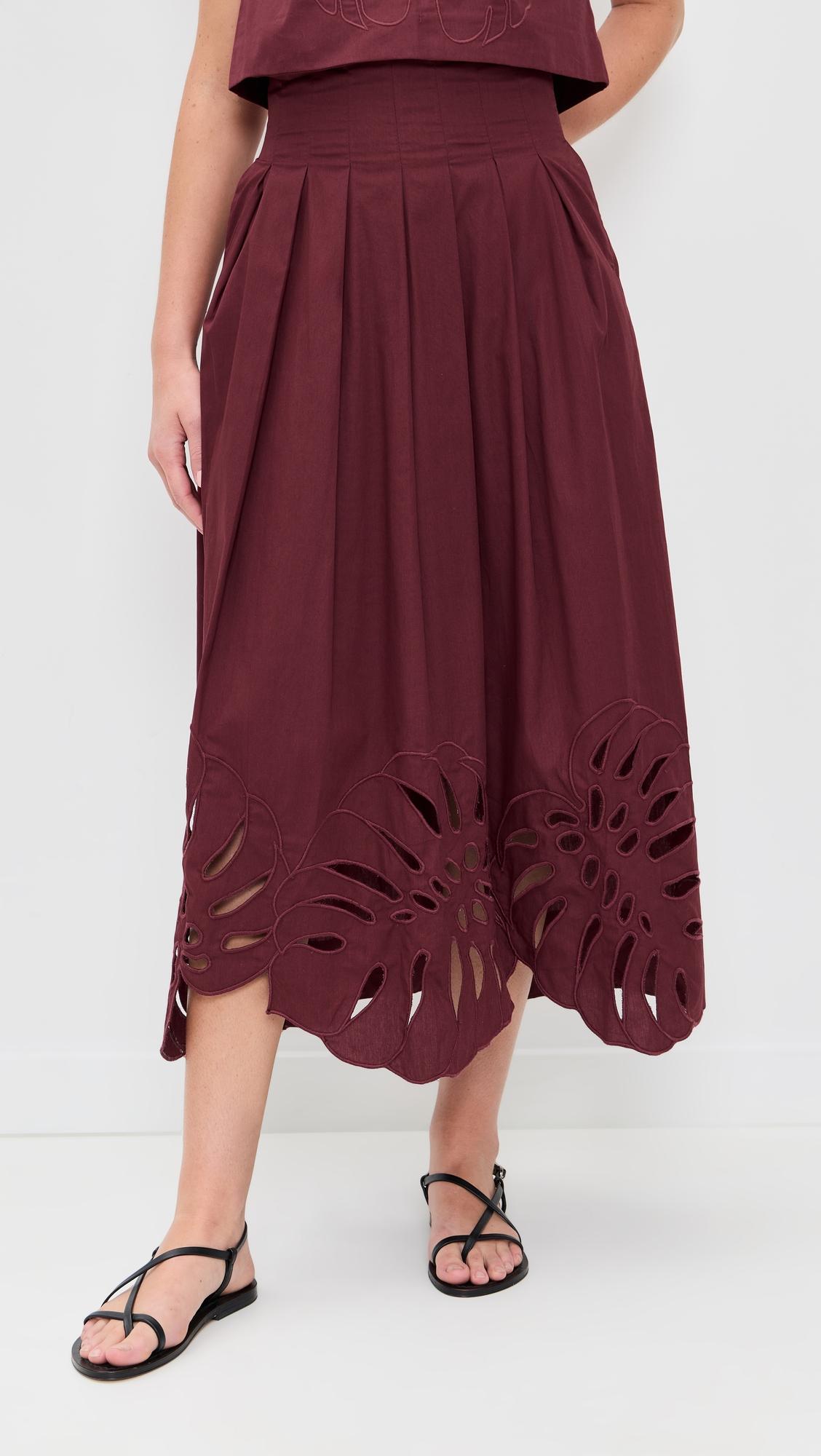 foliage embroidery cotton skirt