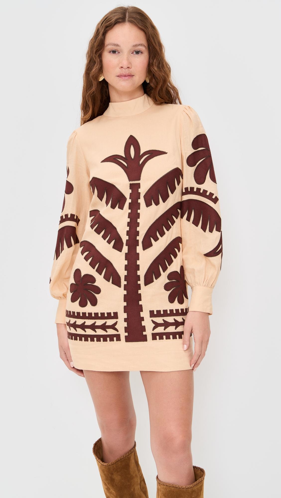 foliage embroidery linen dress