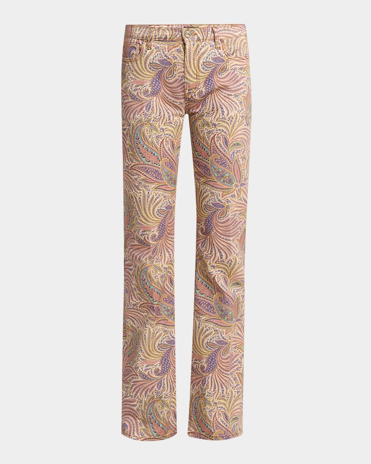 foliage neutral romantic stretch denim flare trousers