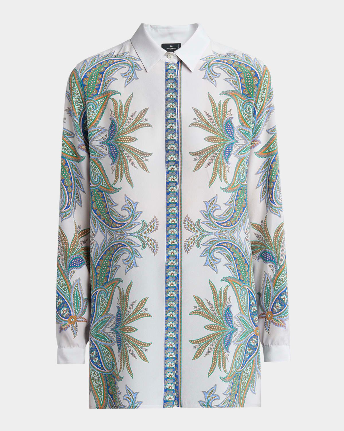 foliage pastel romantic silk tunic shirt