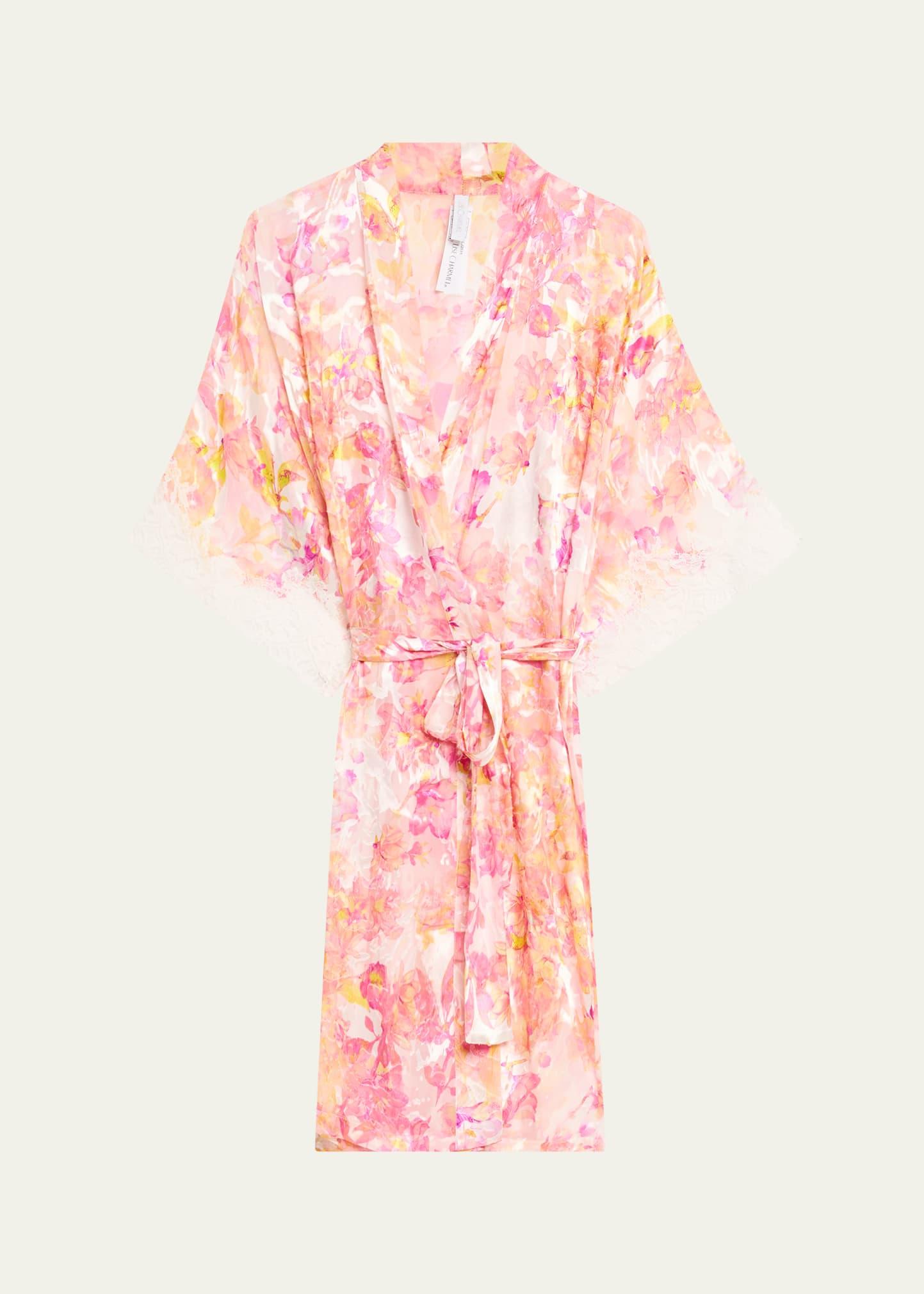 folie d'ete floral-print devore satin robe
