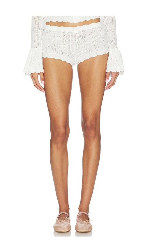 for love & lemons bayberry pointelle shorts in white.