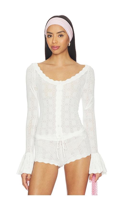 for love & lemons bayberry pointelle top in white.
