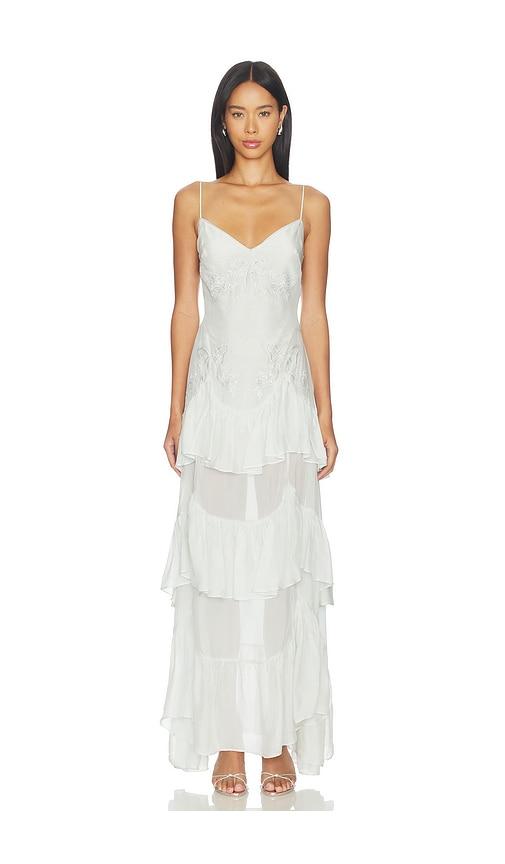 for love & lemons bayview bow maxi dress in baby blue.