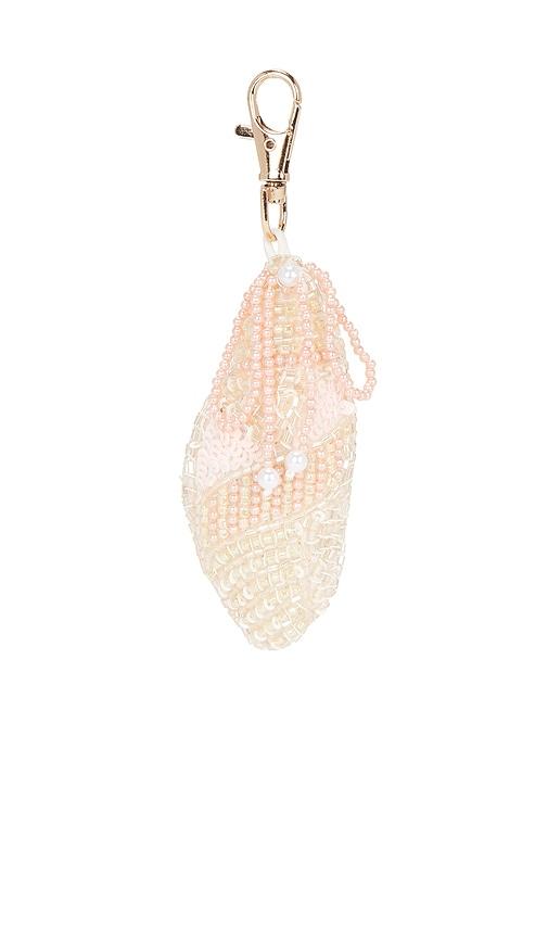 for love & lemons beaded shell keychain in cream.