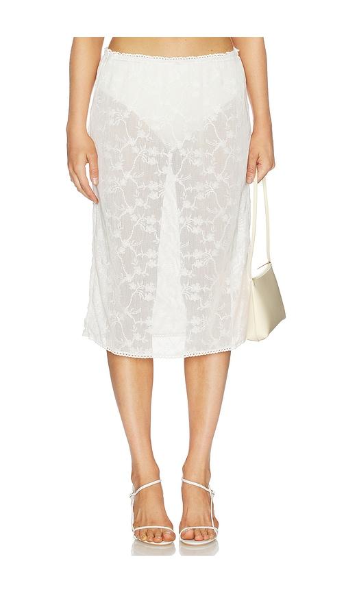 for love & lemons betty bouquet coverup midi skirt in white.