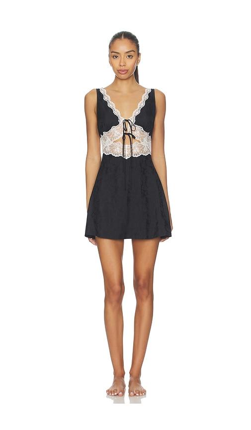 for love & lemons bluebird jacquard mini slip in black.