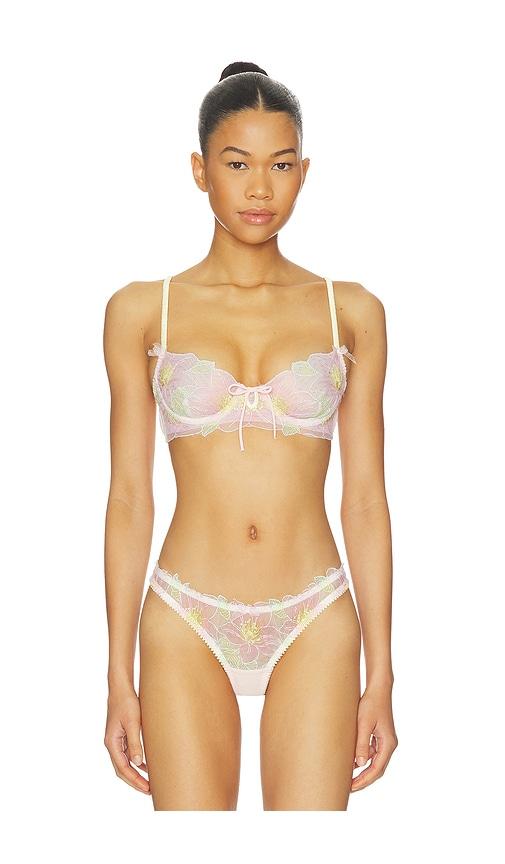 for love & lemons blush hibiscus underwire bra in pink.