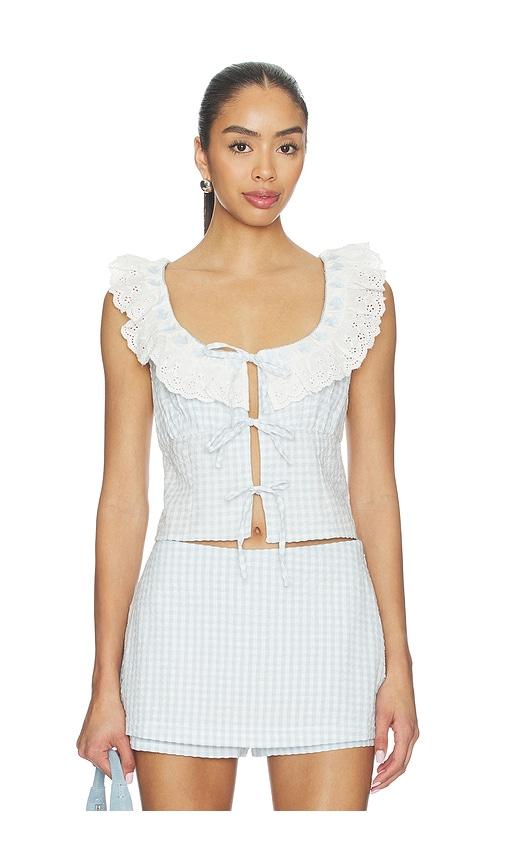 for love & lemons bradford gingham top in baby blue.