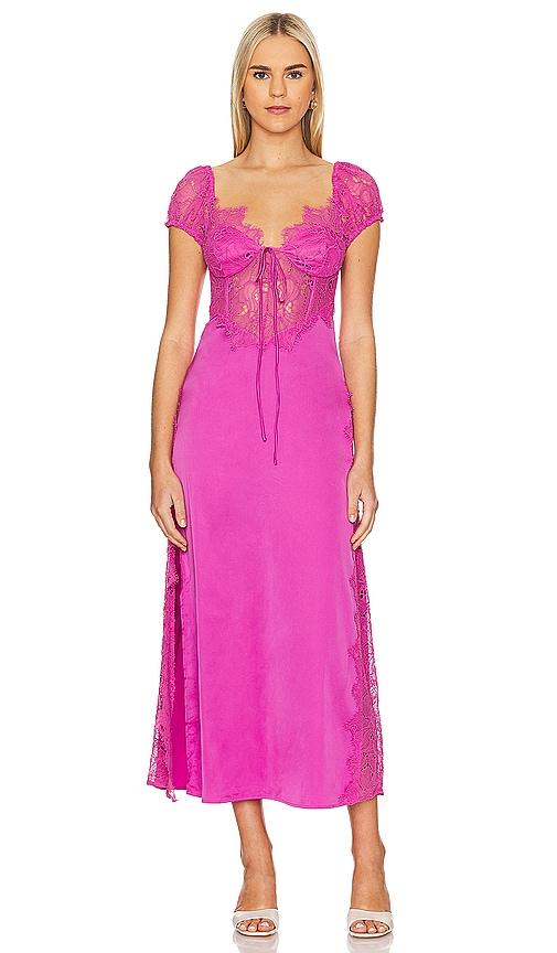 for love & lemons casey maxi dress in fuchsia.