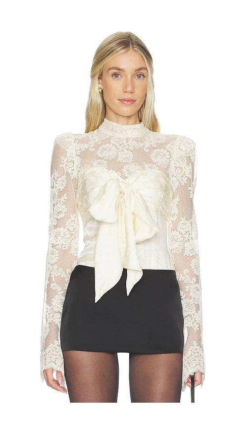 for love & lemons corded lace silk jacquard bodysuit in cream.