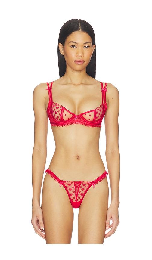 for love & lemons cross stitch hearts underwire bra in red.