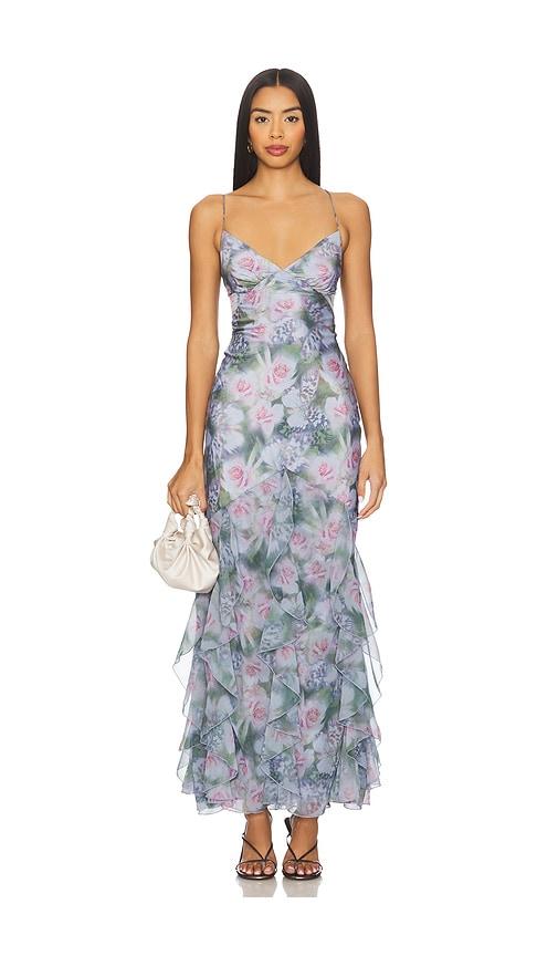 for love & lemons elea maxi dress in purple.