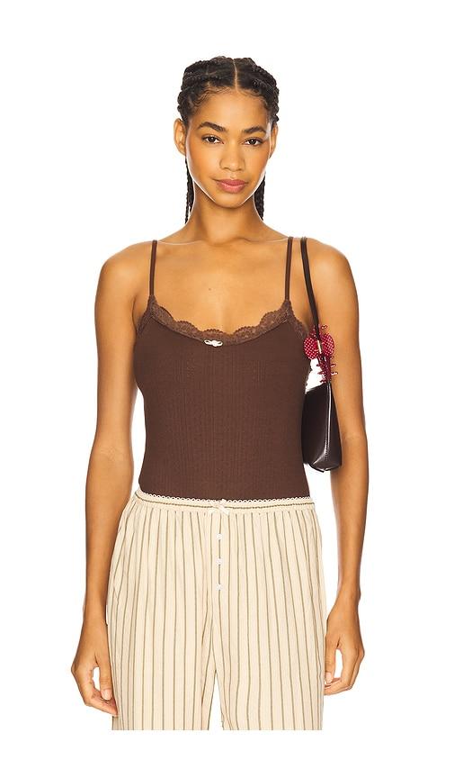 for love & lemons elliana bodysuit in chocolate.