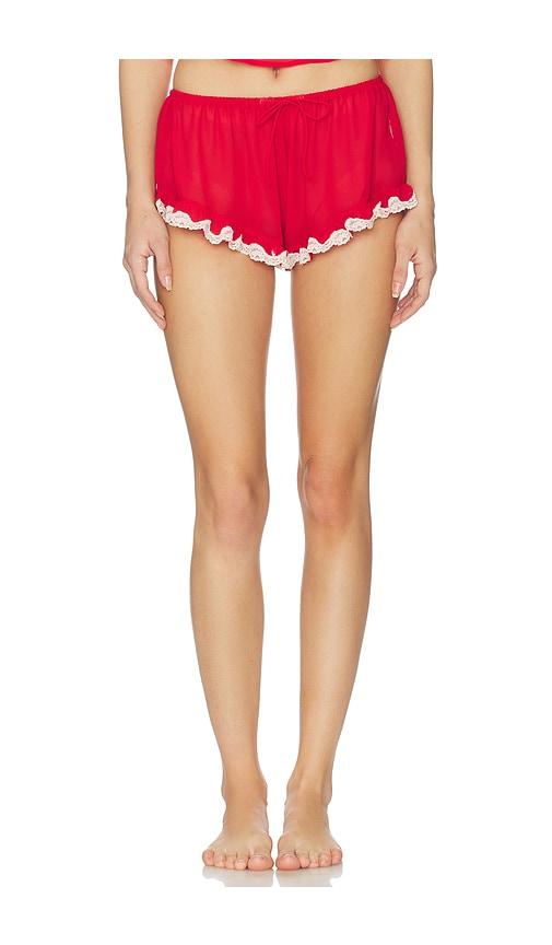 for love & lemons fiona lace short in red,white.