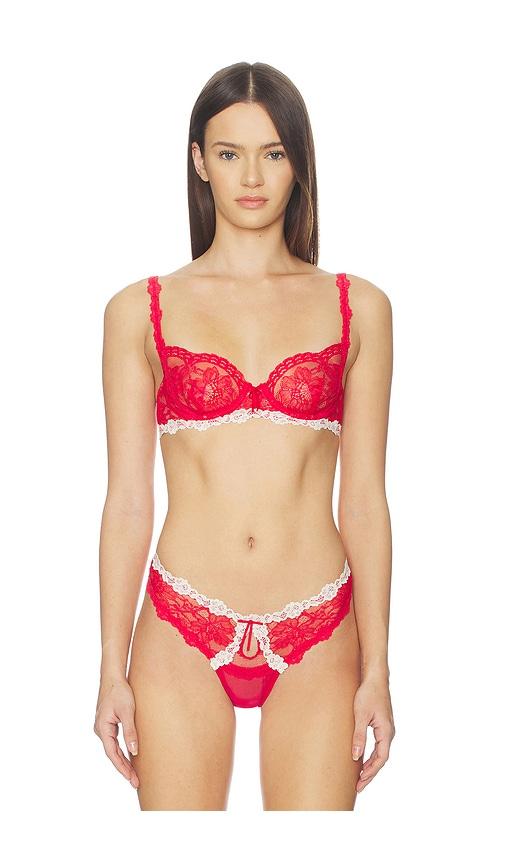 for love & lemons fiona lace underwire bra in red,white.