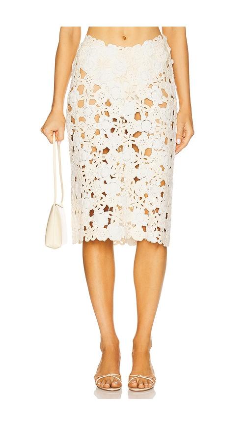 for love & lemons floral crochet coverup midi skirt in cream,ivory.