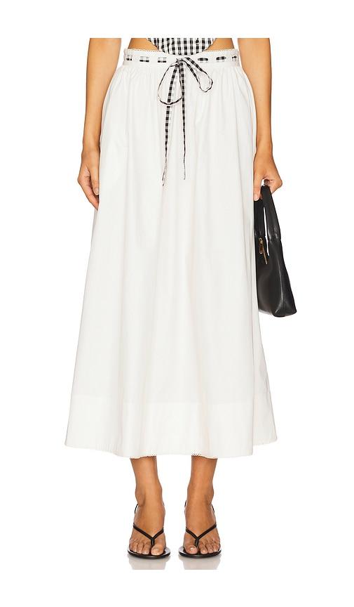for love & lemons georgia poplin midi skirt in cream.