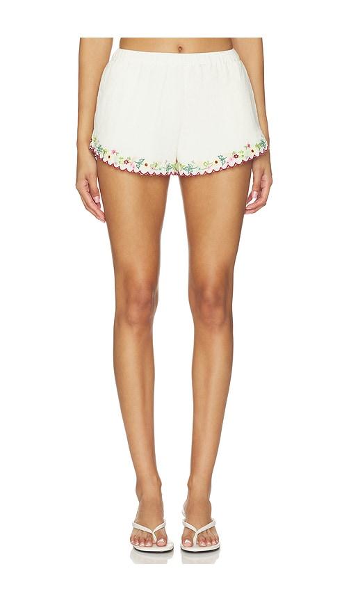 for love & lemons leah cotton shorts in cream.