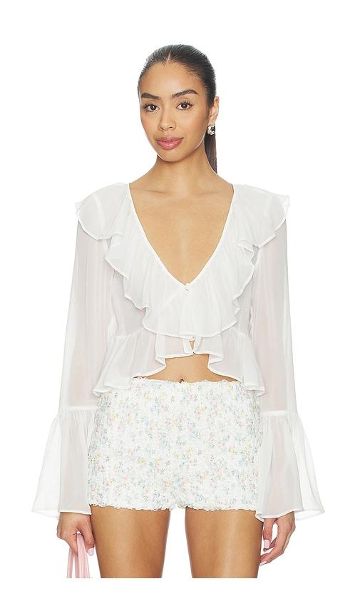 for love & lemons lila flare top in white.