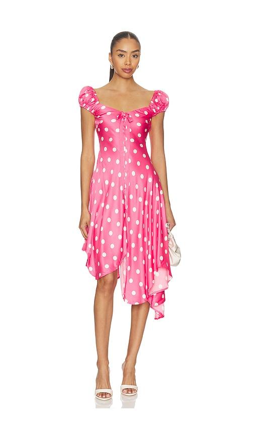 for love & lemons lilian midi dress in pink.