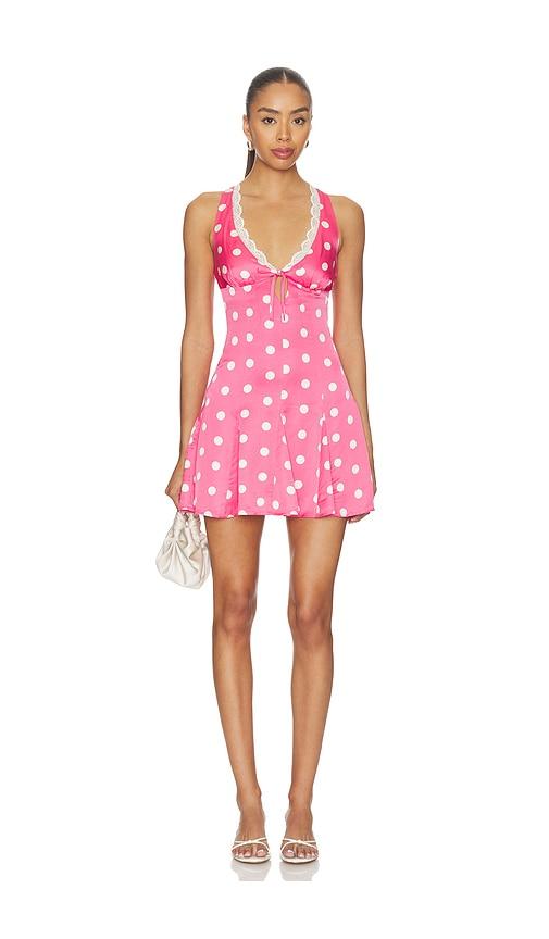 for love & lemons lillian mini dress in pink.