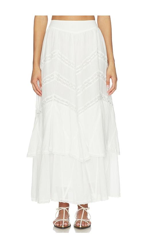 for love & lemons lou maxi skirt in white.
