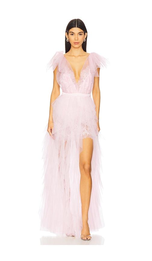 for love & lemons maxine gown in blush.