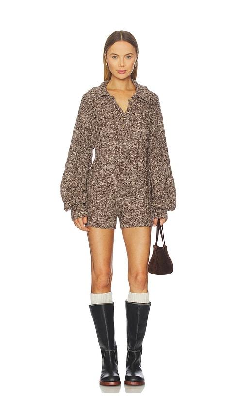 for love & lemons nathalie knit romper in brown.