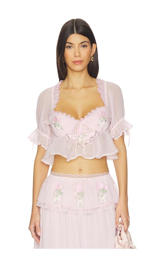 for love & lemons rae rose crop top in pink.