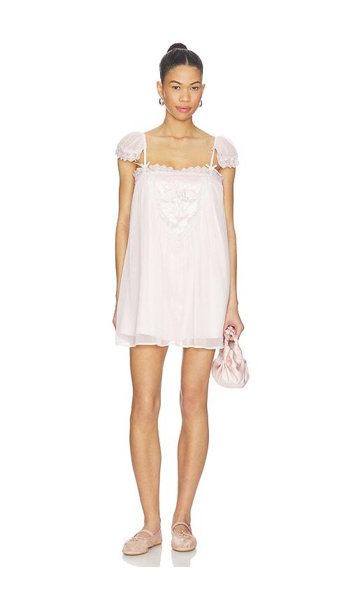 for love & lemons rae rose mini dress in pink.