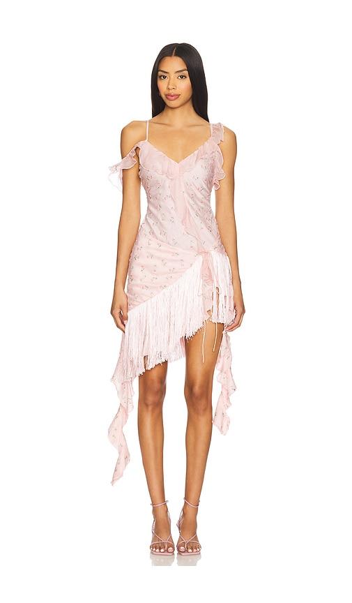 for love & lemons raspberry rose mini dress in pink.