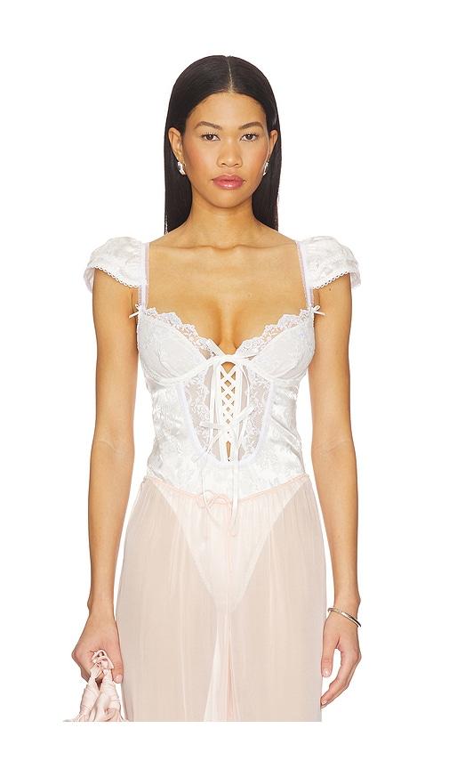 for love & lemons rita rose bodysuit in white.