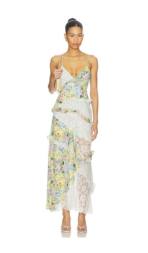 for love & lemons rosalyn maxi dress in white,green.