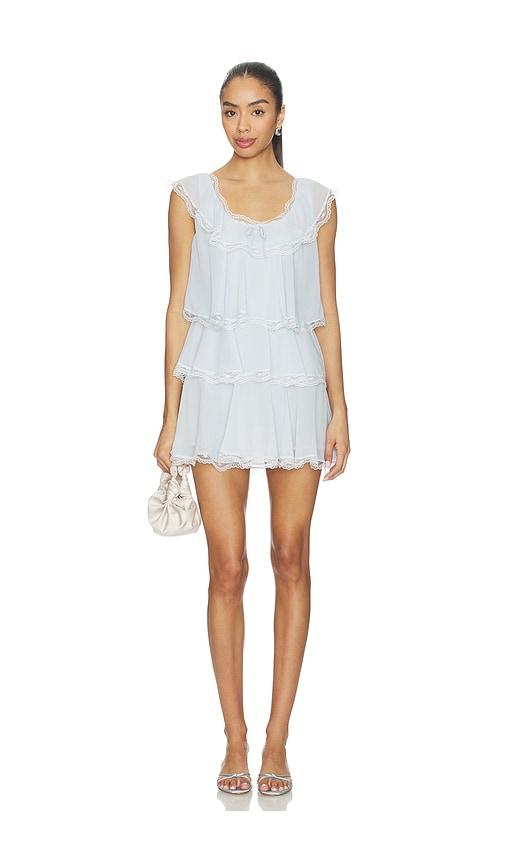 for love & lemons taylor mini dress in baby blue.