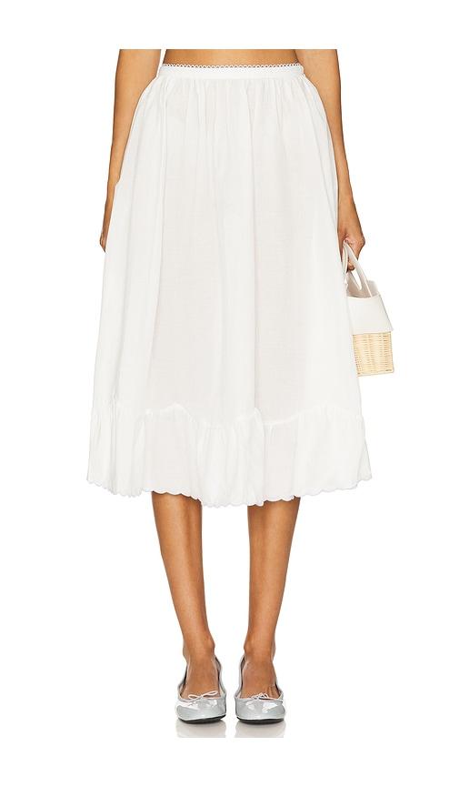 for love & lemons tea time poplin midi skirt in white.