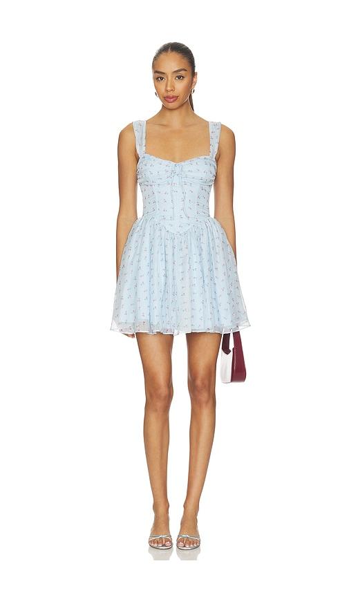 for love & lemons that's amore bouquet mini dress in baby blue.