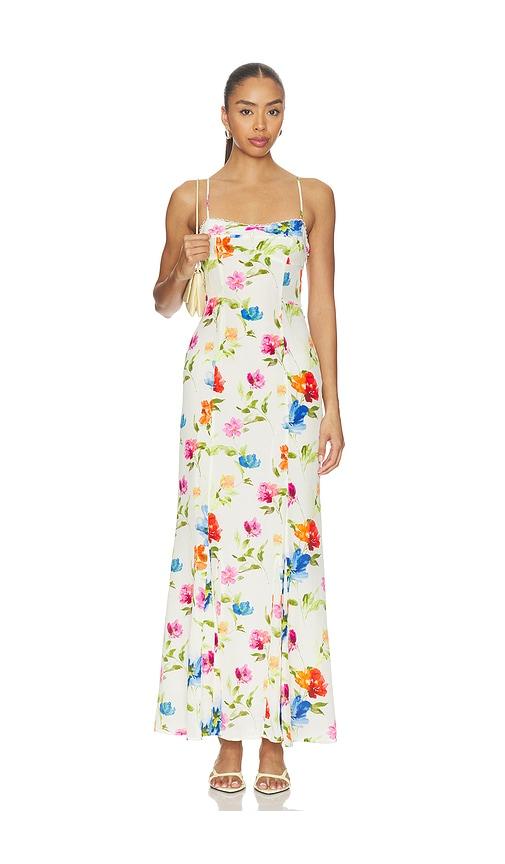 for love & lemons tropical bloom maxi dress in white.