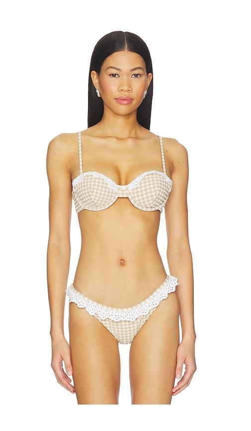 for love & lemons vera bikini top in tan.