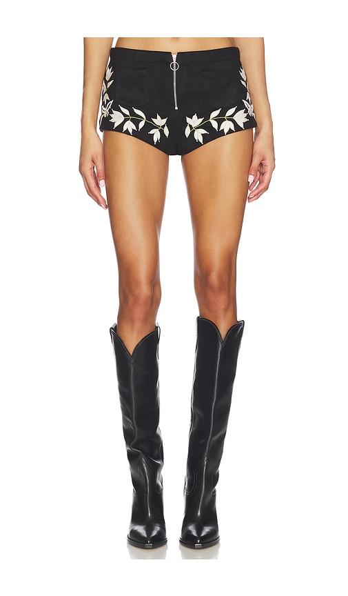 for love & lemons weston micro shorts in black.