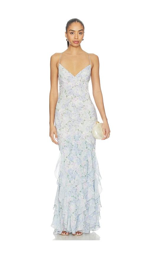 for love & lemons x revolve elea maxi dress in blue.