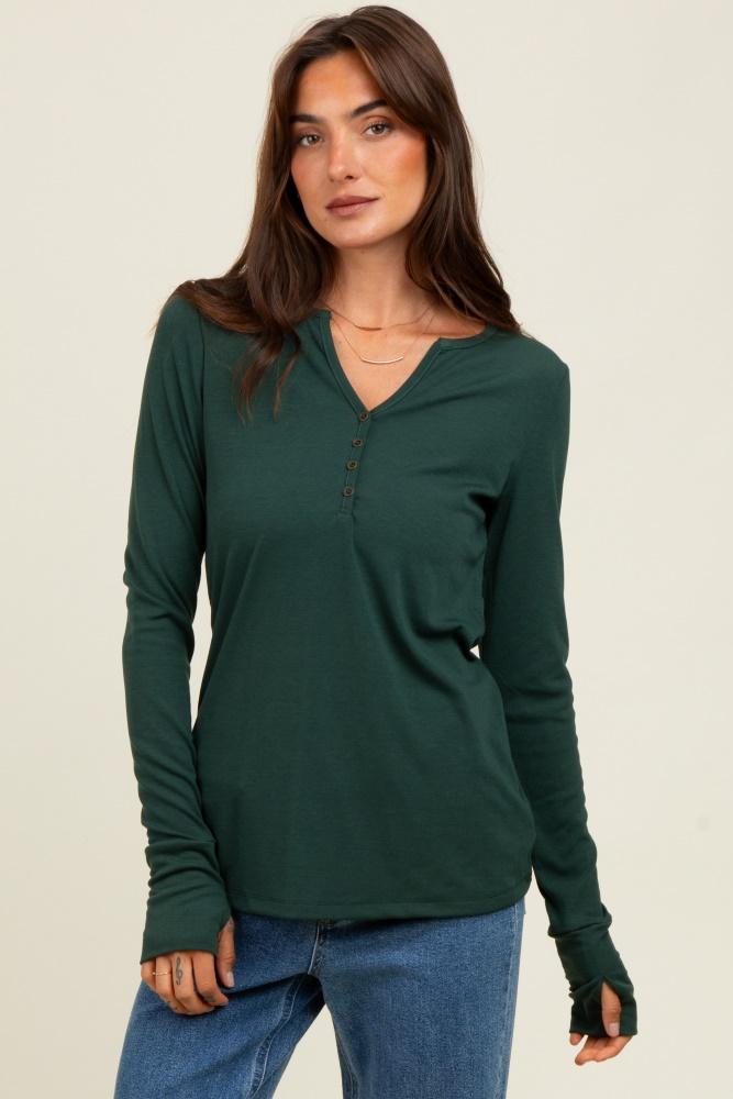 forest green button front long sleeve top