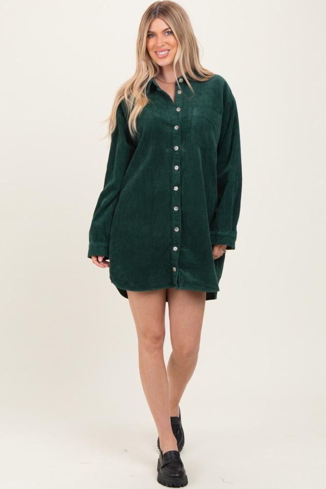 forest green corduroy shirt mini dress