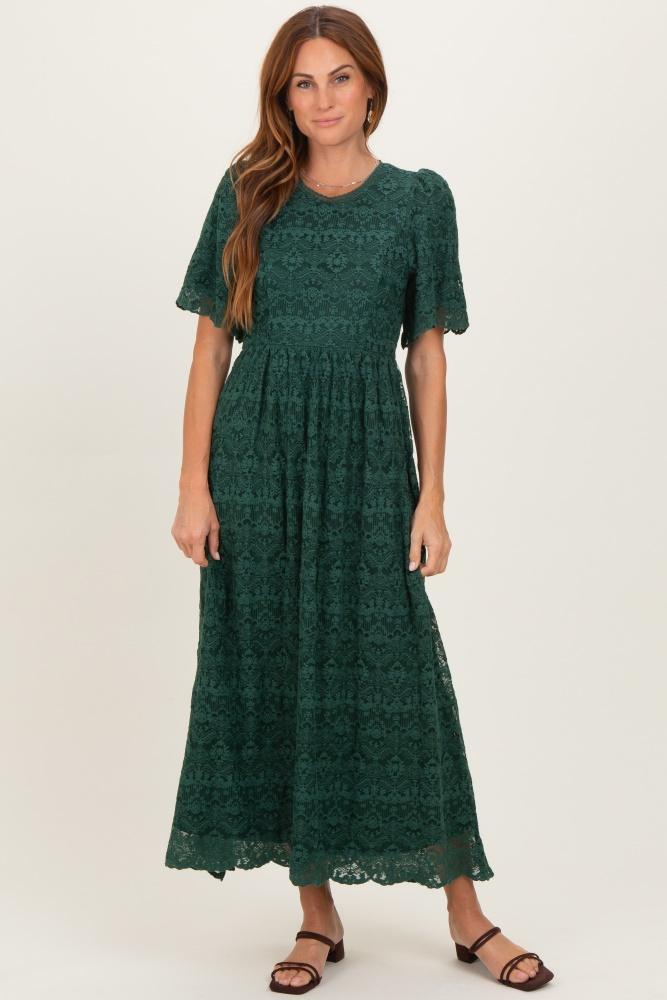 forest green floral lace midi dress