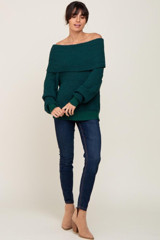 forest green foldover off shoulder sweater